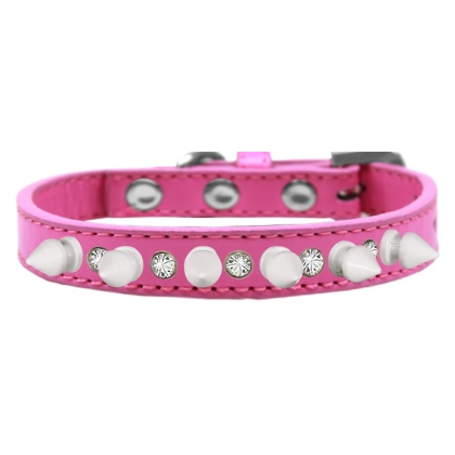 Crystal and White Spikes Dog Collar Bright Pink Size 10