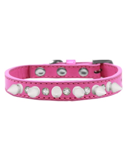 Crystal and White Spikes Dog Collar Bright Pink Size 10