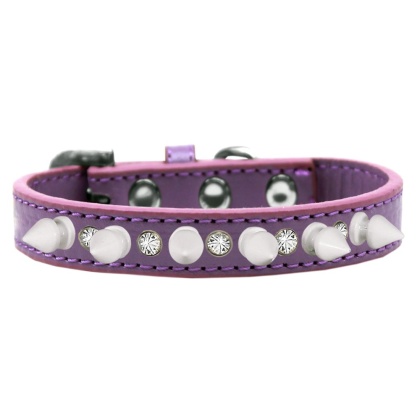 Crystal and White Spikes Dog Collar Lavender Size 10