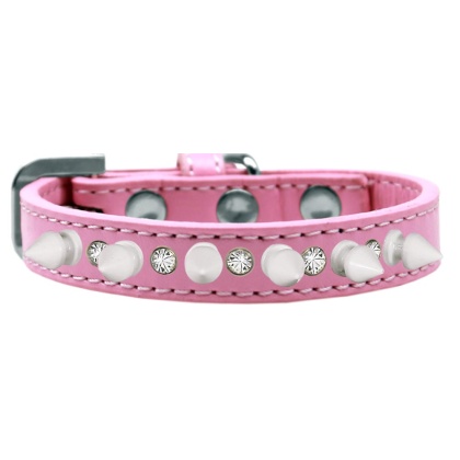 Crystal and White Spikes Dog Collar Light Pink Size 10