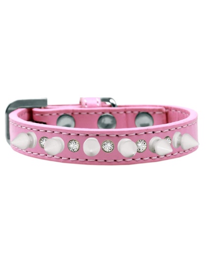 Crystal and White Spikes Dog Collar Light Pink Size 10