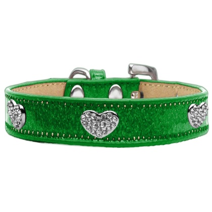 Crystal Heart Dog Collar Emerald Green Ice Cream Size 10
