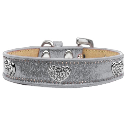 Crystal Heart Dog Collar Silver Ice Cream Size 10