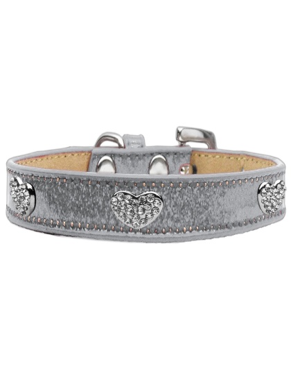 Crystal Heart Dog Collar Silver Ice Cream Size 10