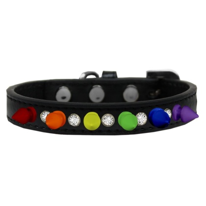 Crystal with Rainbow Spikes Dog Collar Black Size 10
