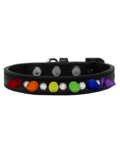 Crystal with Rainbow Spikes Dog Collar Black Size 10