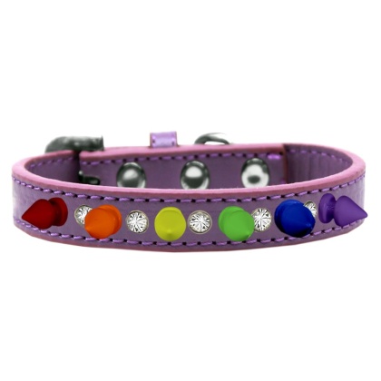 Crystal with Rainbow Spikes Dog Collar Lavender Size 10