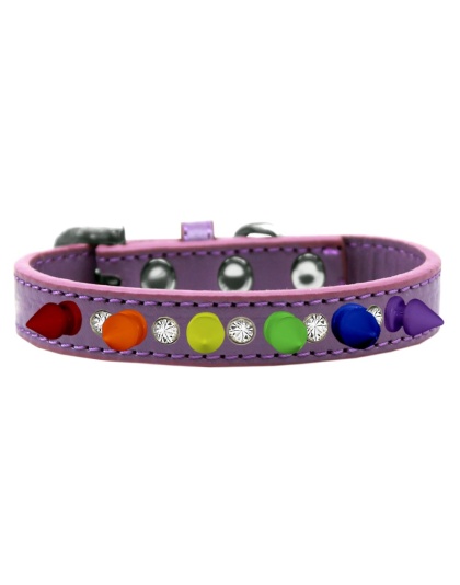 Crystal with Rainbow Spikes Dog Collar Lavender Size 10