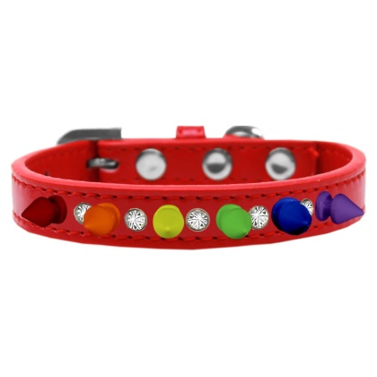 Crystal with Rainbow Spikes Dog Collar Red Size 10