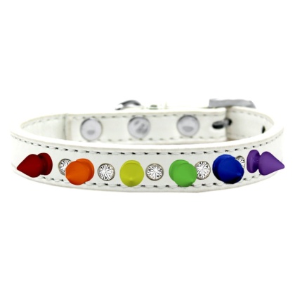 Crystal with Rainbow Spikes Dog Collar White Size 10