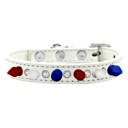 Crystal with Red, White and Blue Spikes Dog Collar White Size 10