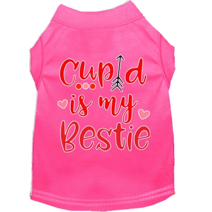 Cupid is my Bestie Screen Print Dog Shirt Bright Pink Lg