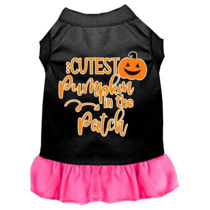 Cutest Pumpkin in the Patch Screen Print Dog Dress Black with Bright Pink Lg