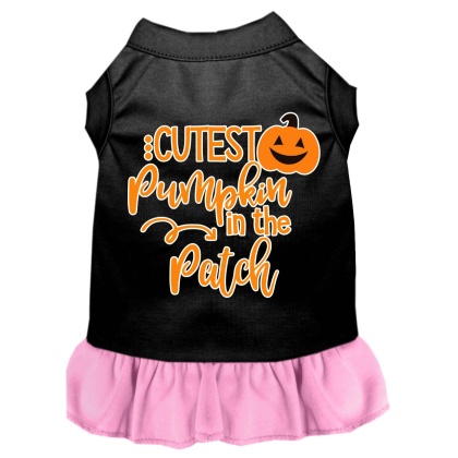 Cutest Pumpkin in the Patch Screen Print Dog Dress Black with Light Pink Lg