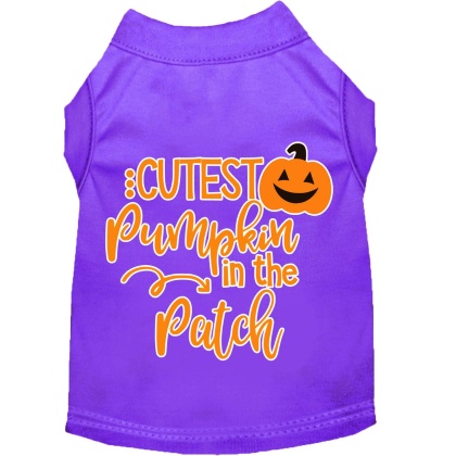 Cutest Pumpkin in the Patch Screen Print Dog Shirt Purple Lg