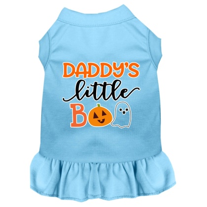 Daddy's Little Boo Screen Print Dog Dress Baby Blue 4X