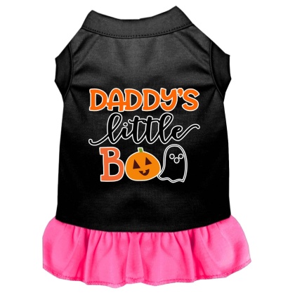 Daddy's Little Boo Screen Print Dog Dress Black with Bright Pink Lg