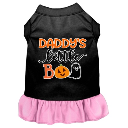 Daddy's Little Boo Screen Print Dog Dress Black with Light Pink Lg