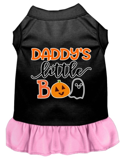 Daddy's Little Boo Screen Print Dog Dress Black with Light Pink Lg