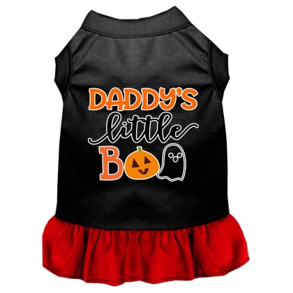 Daddy's Little Boo Screen Print Dog Dress Black with Red Lg