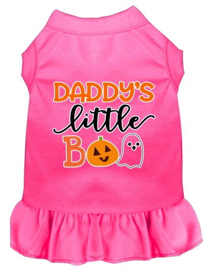 Daddy's Little Boo Screen Print Dog Dress Bright Pink 4X