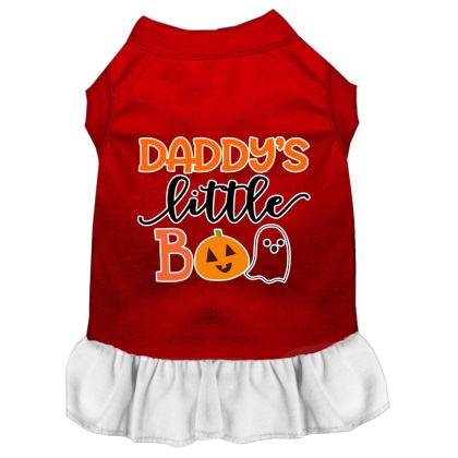 Daddy's Little Boo Screen Print Dog Dress Red with White Lg