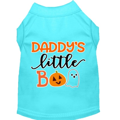 Daddy's Little Boo Screen Print Dog Shirt Aqua Lg