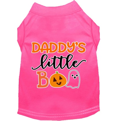 Daddy's Little Boo Screen Print Dog Shirt Bright Pink Lg