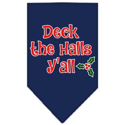 Deck the Halls Y'all Screen Print Bandana Navy Blue large
