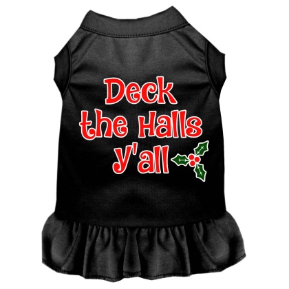 Deck the Halls Y'all Screen Print Dog Dress Black 4X