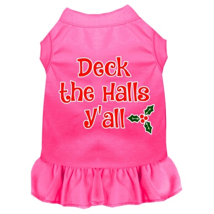 Deck the Halls Y'all Screen Print Dog Dress Bright Pink 4X