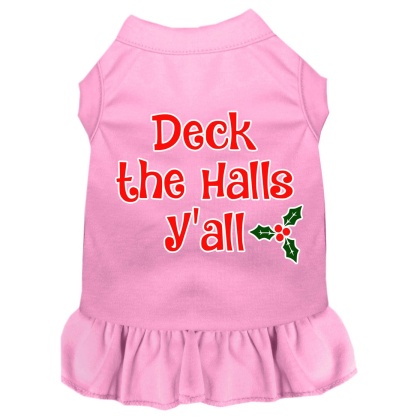 Deck the Halls Y'all Screen Print Dog Dress Light Pink 4X