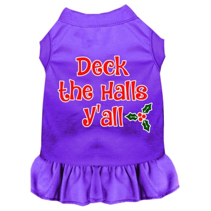 Deck the Halls Y'all Screen Print Dog Dress Purple 4X