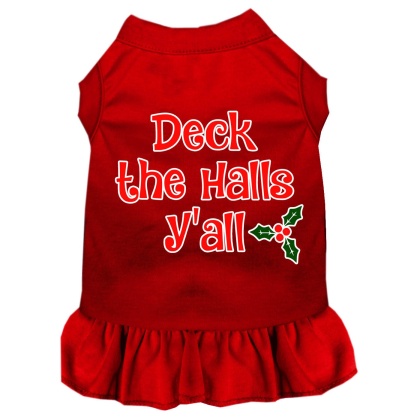 Deck the Halls Y'all Screen Print Dog Dress Red 4X
