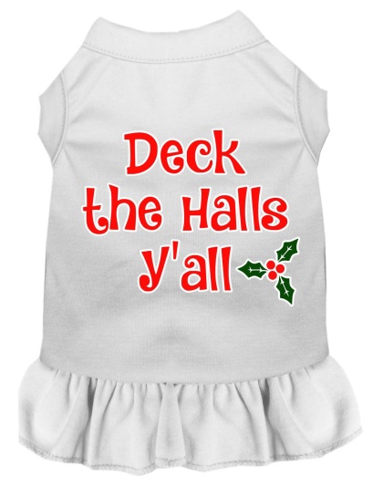 Deck the Halls Y'all Screen Print Dog Dress White 4X