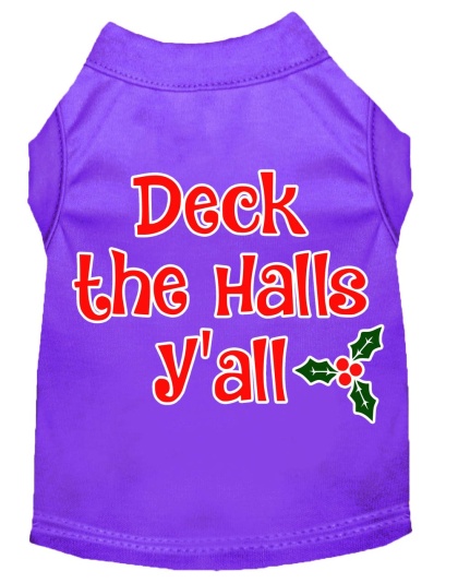 Deck the Halls Y'all Screen Print Dog Shirt Purple Lg