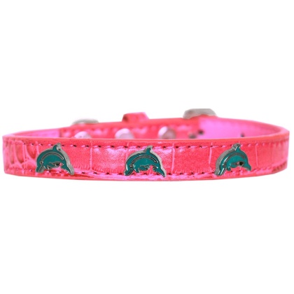 Dolphin Widget Croc Dog Collar Bright Pink Size 10