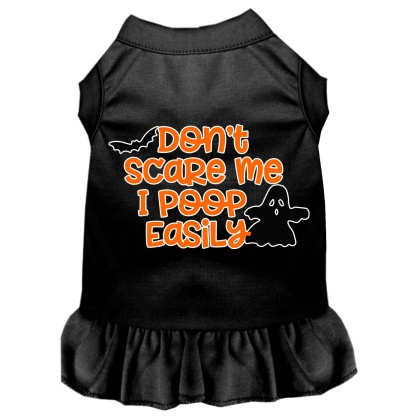 Don't Scare Me, Poops Easily Screen Print Dog Dress Black 4X