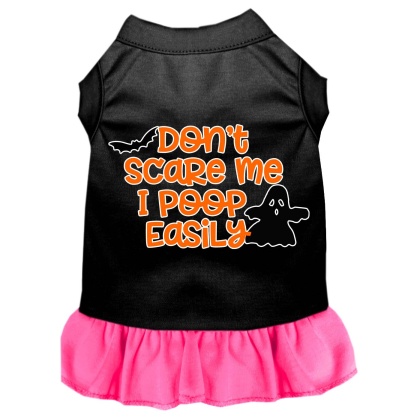 Don't Scare Me, Poops Easily Screen Print Dog Dress Black with Bright Pink Lg