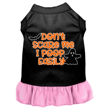 Don't Scare Me, Poops Easily Screen Print Dog Dress Black with Light Pink Lg