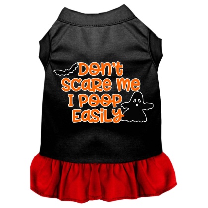 Don't Scare Me, Poops Easily Screen Print Dog Dress Black with Red Lg