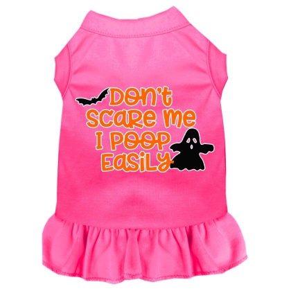 Don't Scare Me, Poops Easily Screen Print Dog Dress Bright Pink 4X