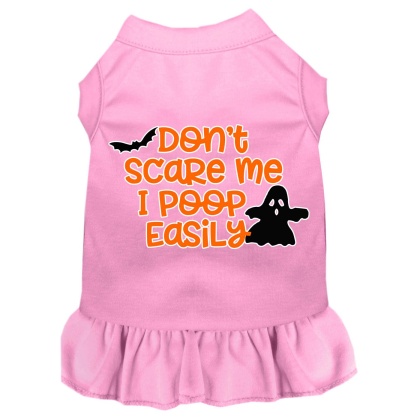 Don't Scare Me, Poops Easily Screen Print Dog Dress Light Pink 4X