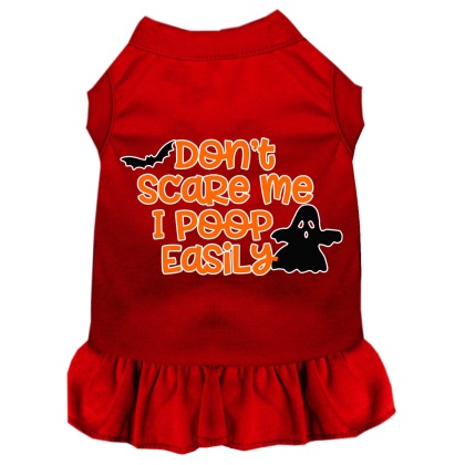 Don't Scare Me, Poops Easily Screen Print Dog Dress Red 4X