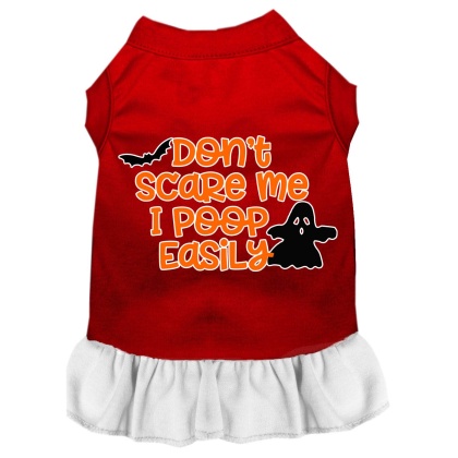 Don't Scare Me, Poops Easily Screen Print Dog Dress Red with White Lg