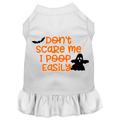 Don't Scare Me, Poops Easily Screen Print Dog Dress White 4X