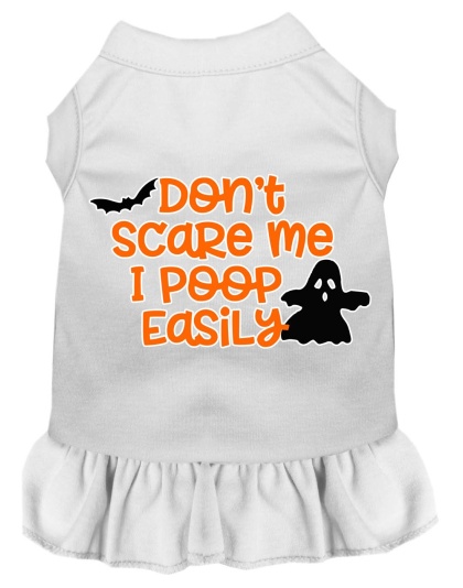Don't Scare Me, Poops Easily Screen Print Dog Dress White 4X