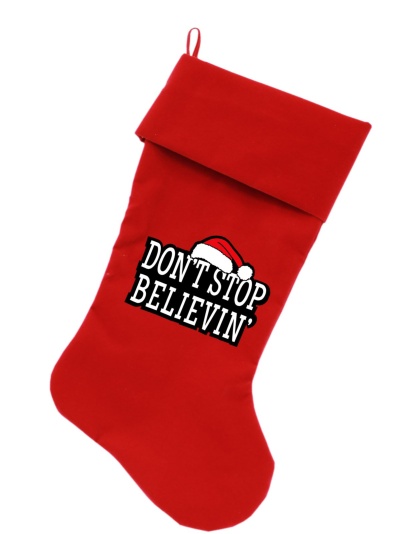 Don't Stop Believin Screen Print 18 inch Velvet Christmas Stocking Red
