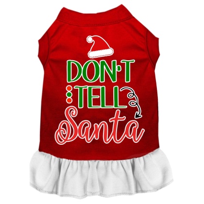 Don't Tell Santa Screen Print Dog Dress Red with White Lg