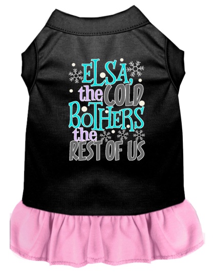 Elsa, the Cold Screen Print Dog Dress Black with Light Pink Lg